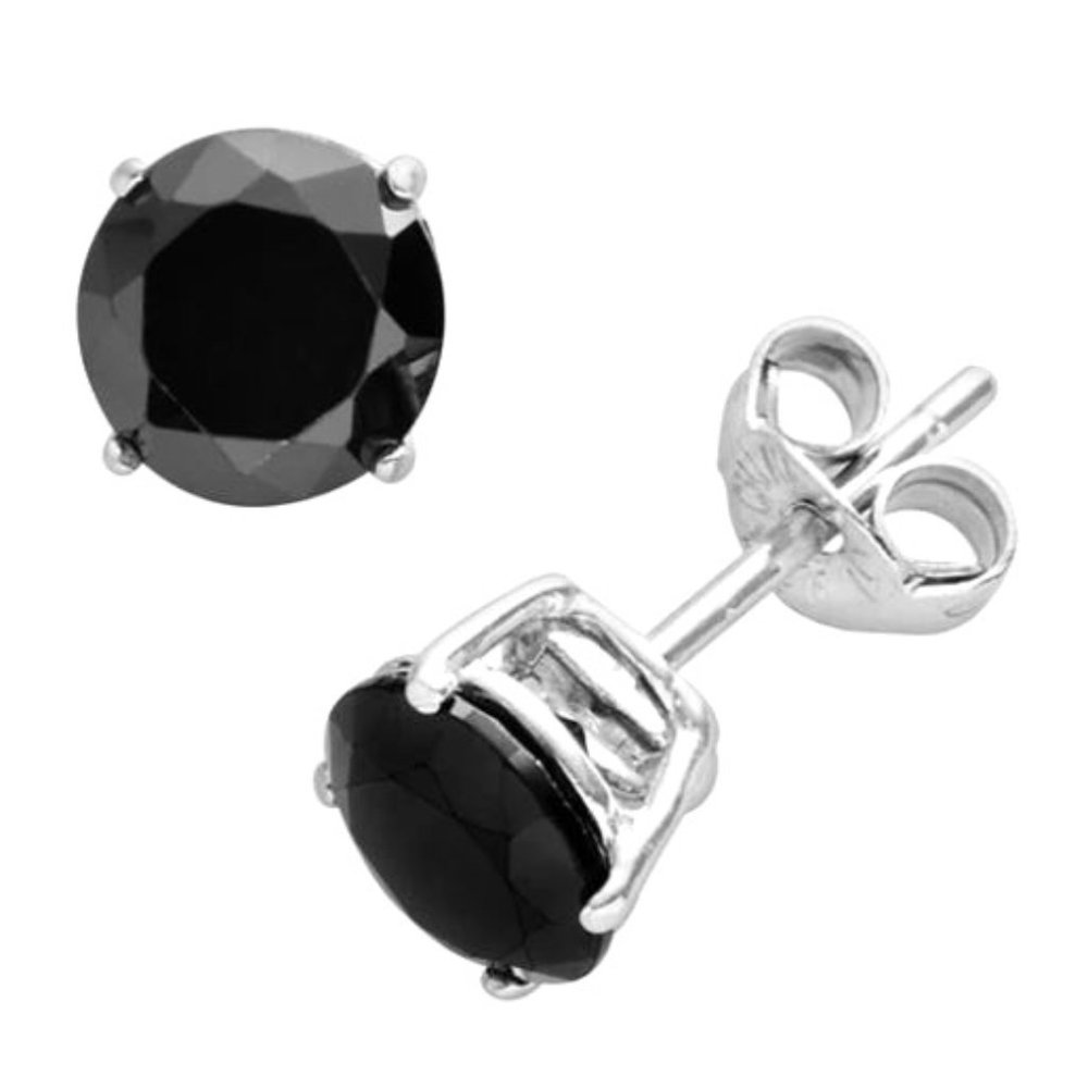 💎 Sterling Silver Black 6mm Stud Earrings 💎